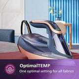 Philips 8000 Series DST8050/26 - Steam Iron, 3000W, 260g/min Boost Shot, 85g/min Continuous Output, SteamGlide Elite Rosecopper Soleplate, Dark Blue and Gold