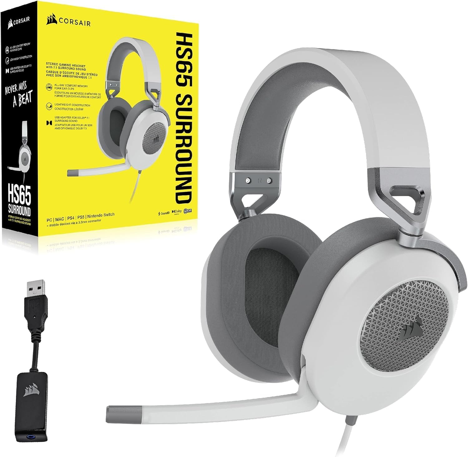 Corsair HS65 Surround Gaming Headset White