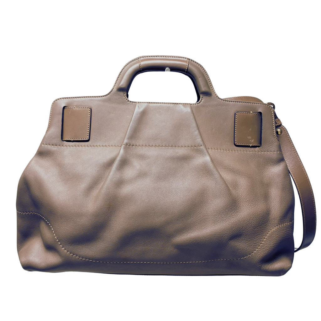 Salvatore Ferragamo Top Handle Bag Taupe Leather Large