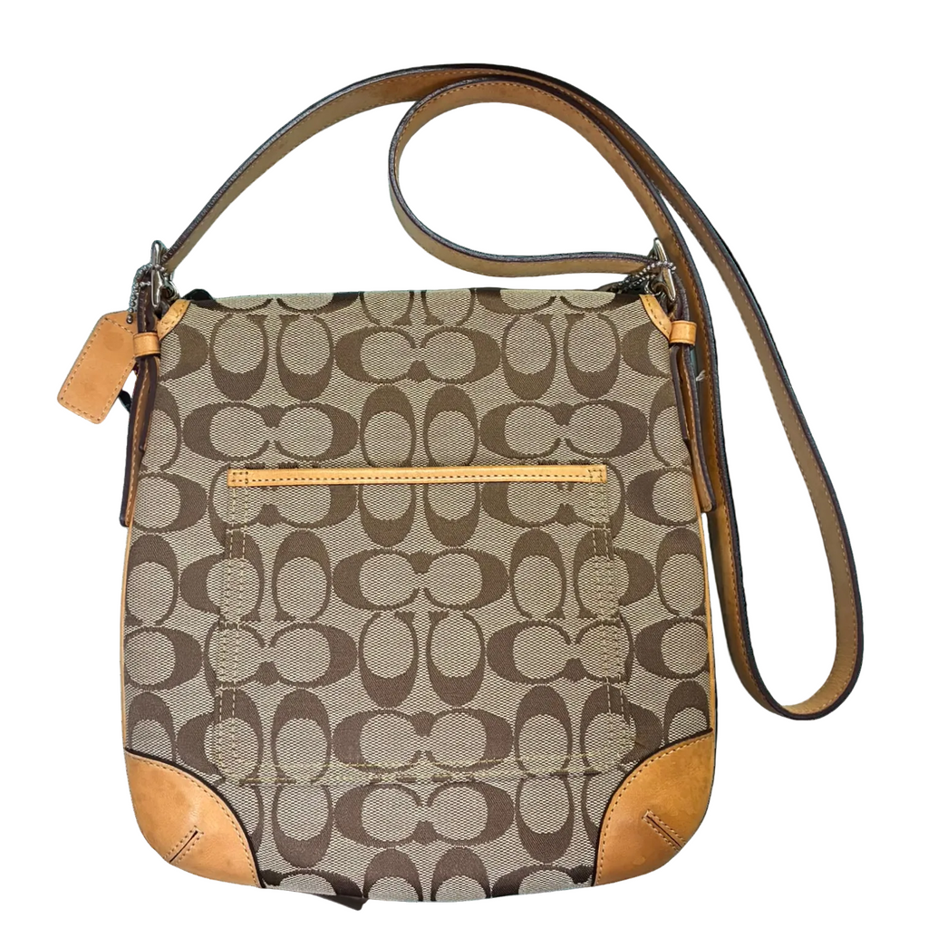 Coach Signature Tan And Brown Canvas Flap Crossbody Bag