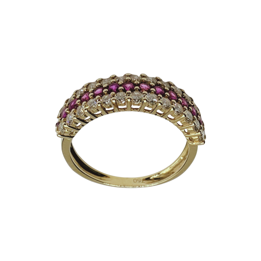 750YG Multi Row Ruby and Diamond Ring 2.3G