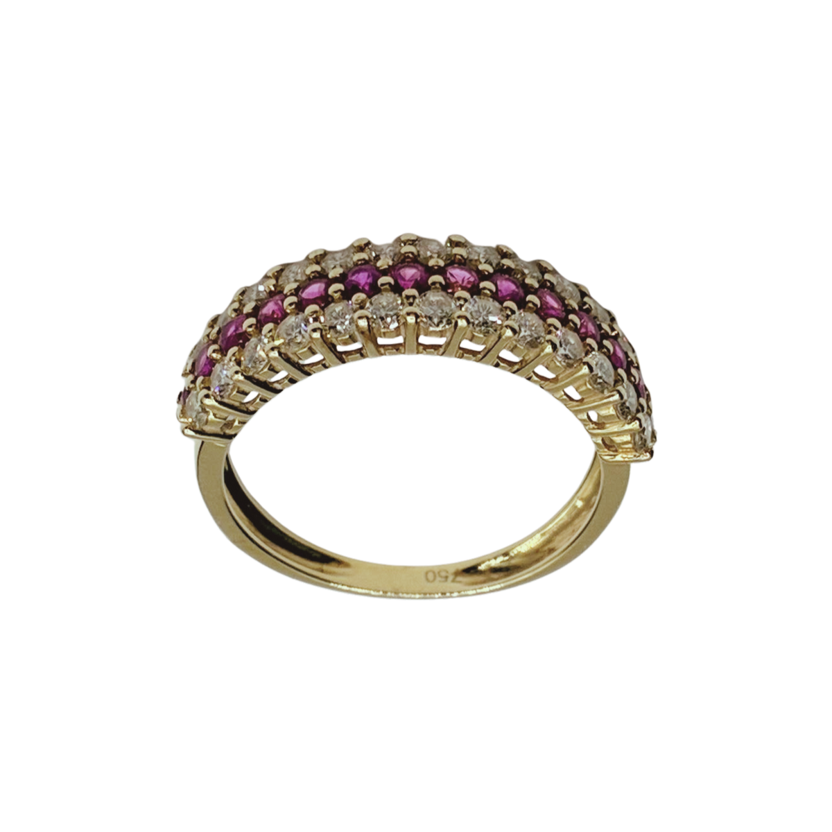 750YG Multi Row Ruby and Diamond Ring 2.3G