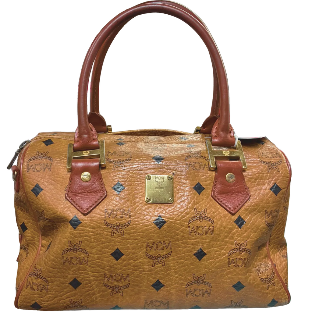 MCM Cognac Visetos Boston Bag