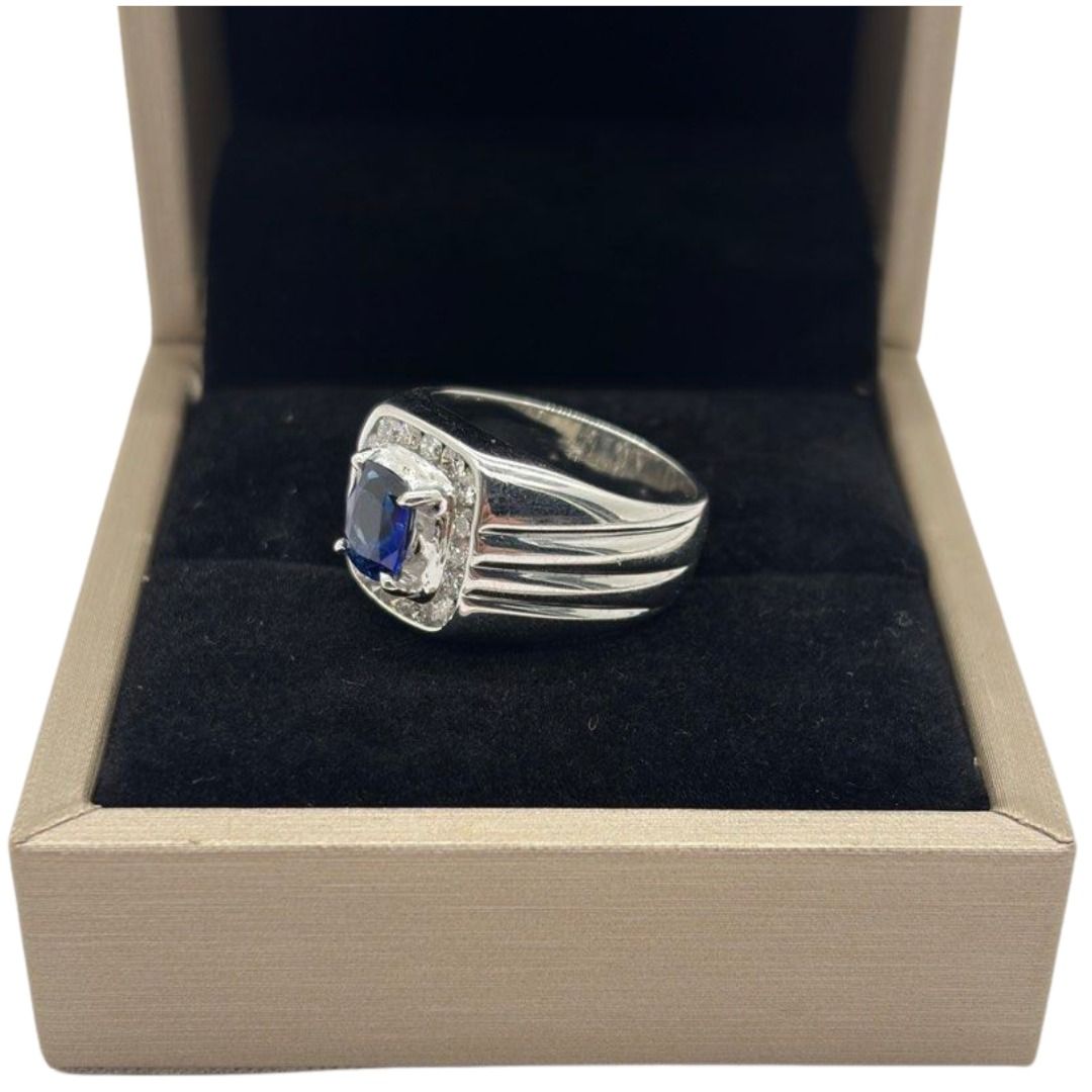 750 White Gold Natural Blue Sapphire & Diamond Men’s Ring