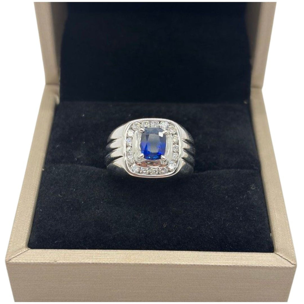 750 White Gold Natural Blue Sapphire & Diamond Men’s Ring
