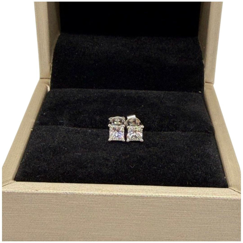 750 White Gold Princess Cut Natural Diamond Earring