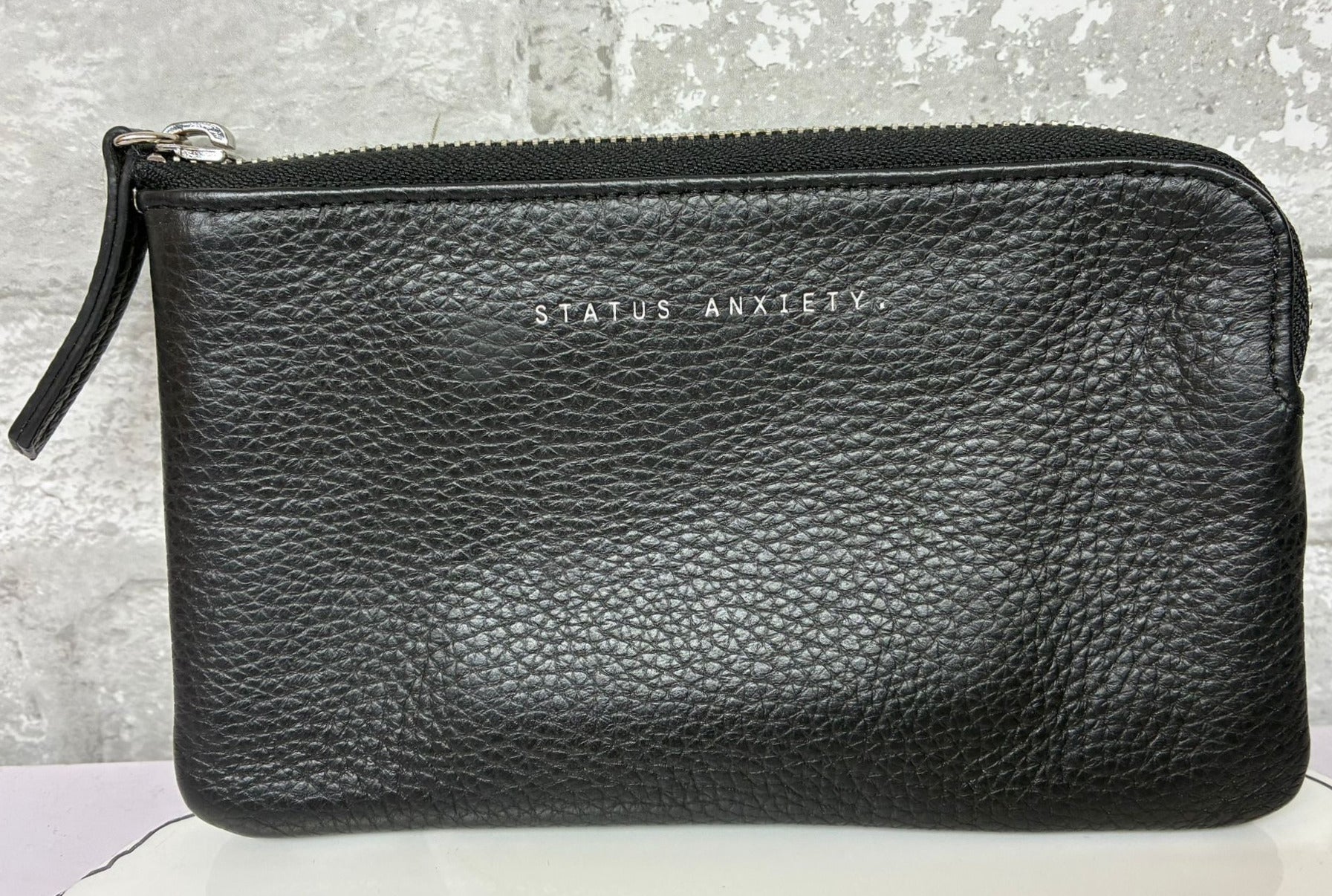 Status Anxiety Smoke And Mirrors Pouch Black Shrunken Pebble Leather Main image
