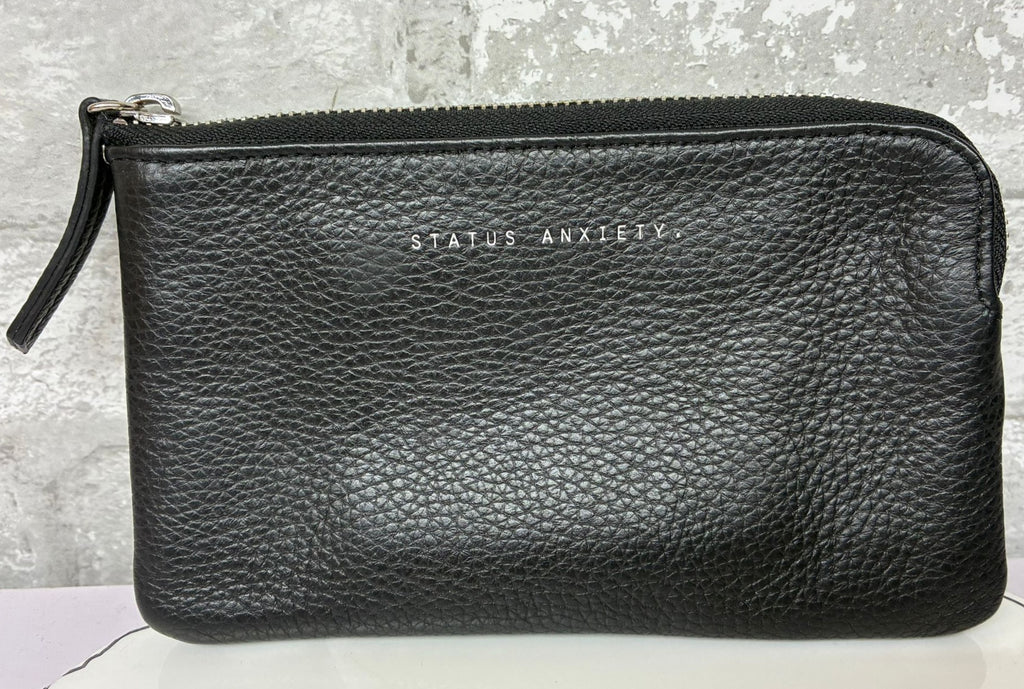 Status Anxiety Smoke And Mirrors Pouch Black Shrunken Pebble Leather