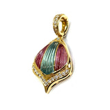 18KYG Blue Topaz & Pink Tourmaline Pendant With Diamond