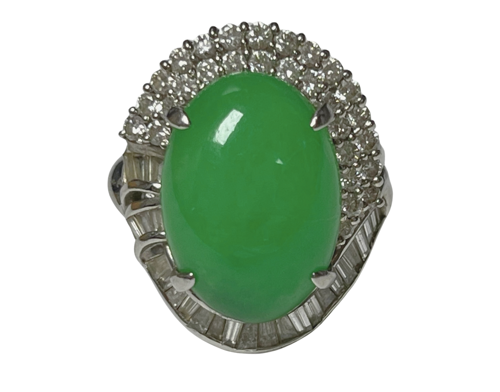 PT900 Jade With Diamonds Ring 15.15G Size 11