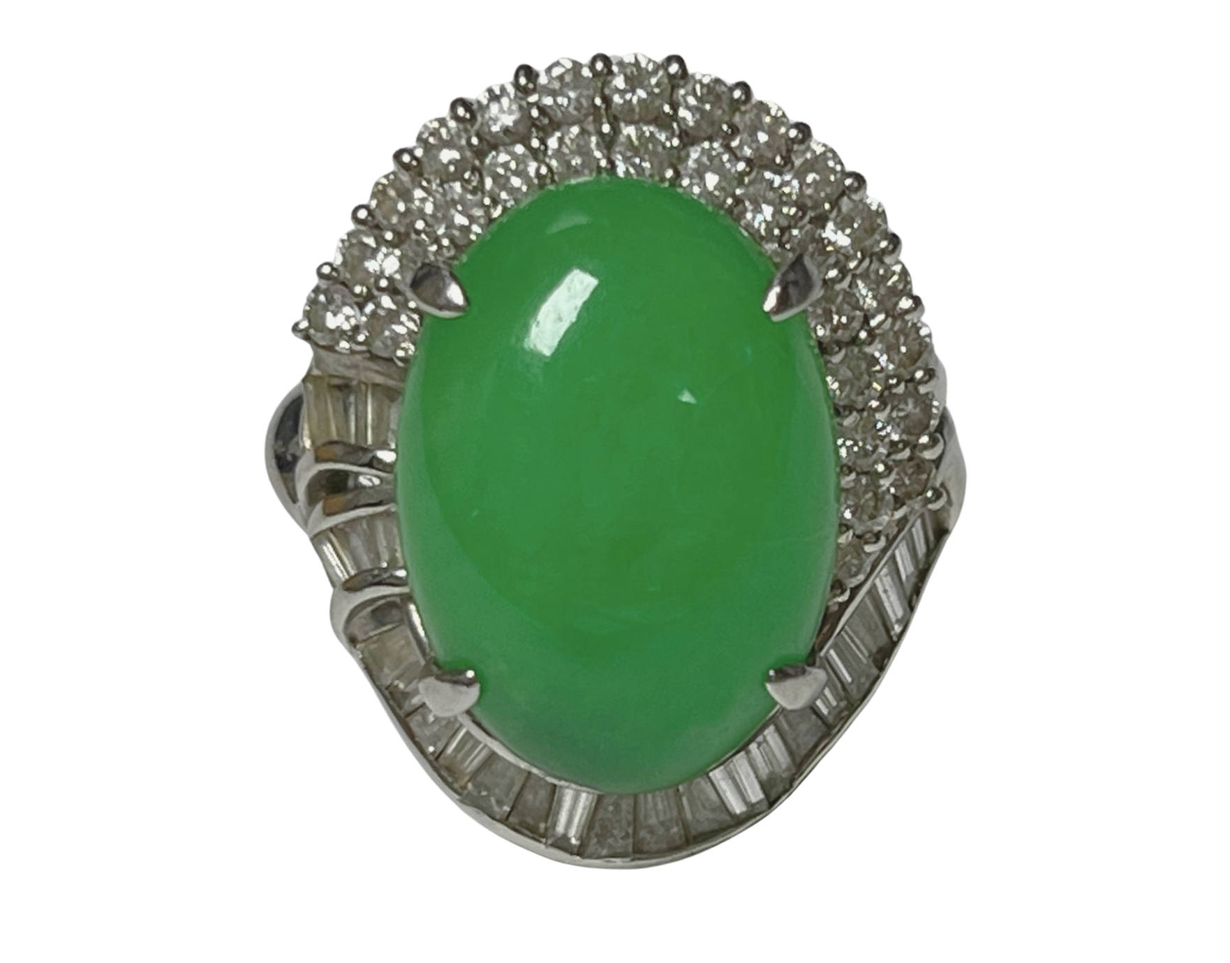 PT900 Jade With Diamonds Ring 15.15G Size 11