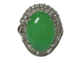PT900 Jade With Diamonds Ring 15.15G Size 11