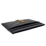 SAINT LAURENT YSL Cassandre Matelasse Card Case In Grain De Poudre Embossed Leather Black 423291