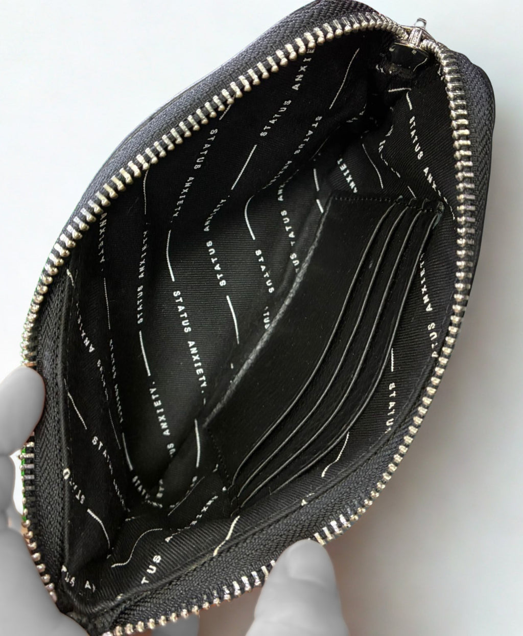 Status Anxiety Smoke And Mirrors Pouch Black Shrunken Pebble Leather