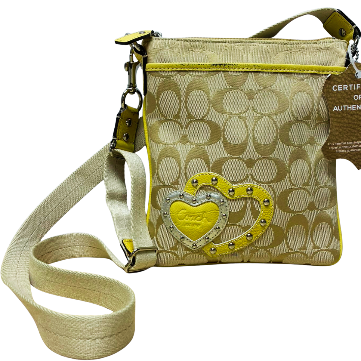 Coach Signature Studded Applique Heart Swingpack