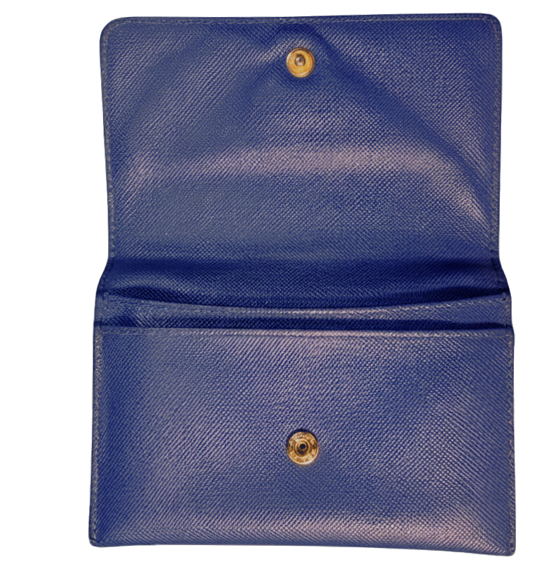 Prada Saffiano Metal Leather Compact Wallet Royal Blue