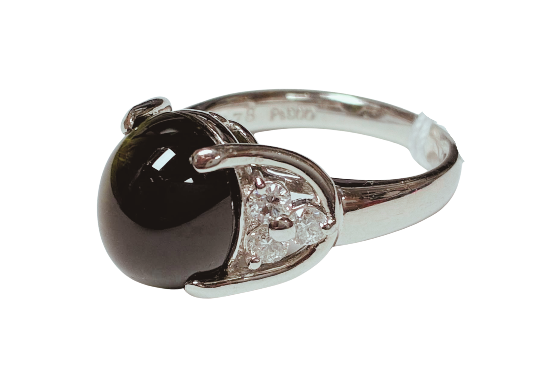 PT900 Cats Eye Green Tourmaline Cabochon And Diamond  Ring 8.7G Secondary image