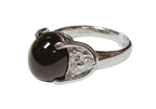 PT900 Cats Eye Green Tourmaline Cabochon And Diamond  Ring 8.7G