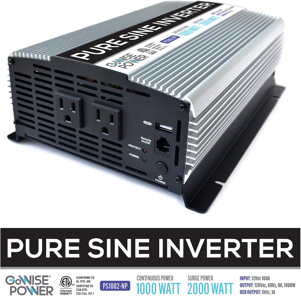 GoWISE Power 1000W Pure Sine Wave Inverter 12V DC to 120V AC PS1002NP