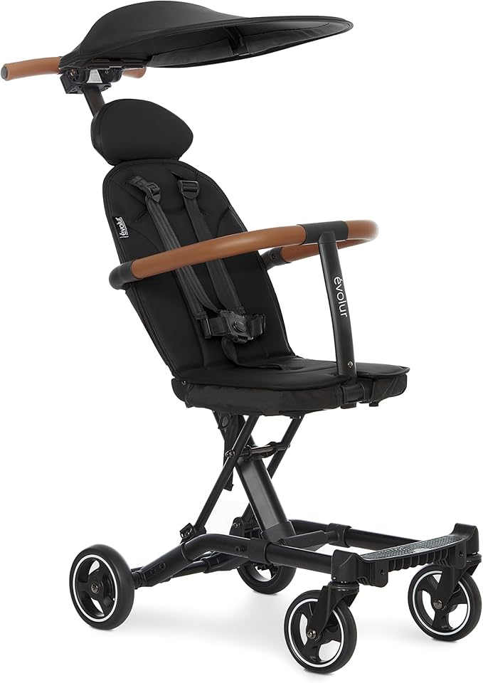 Evolur Cruise Rider Stroller with Awning, Lightweight Umbrella Stroller with Compact Folding, Easy to Carry Travel Stroller, Black
