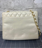 Vintage Hanae Mori Turnlock Gold Chain Shoulder Bag Cream Leather