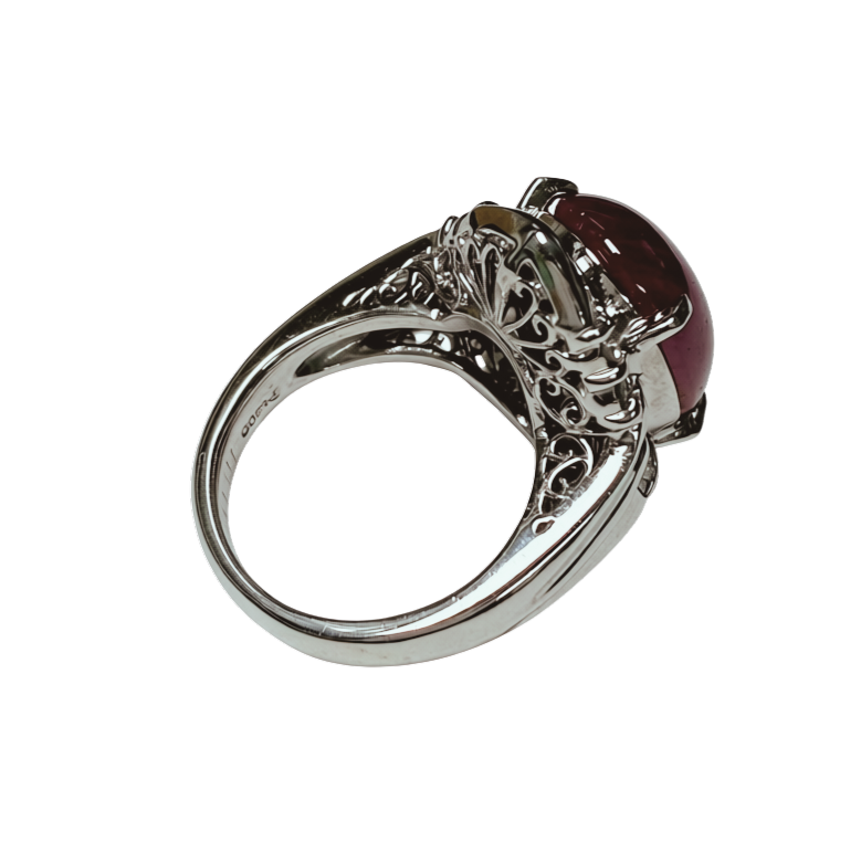 PT900 Ballerina Cocktail Star Ruby With Tapered Baguettes And Round Brilliant Diamonds 13.7G