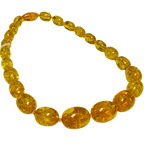 Honey Yellow And Lemon Tinted Amber Graduated Oval Bead Necklace 36G