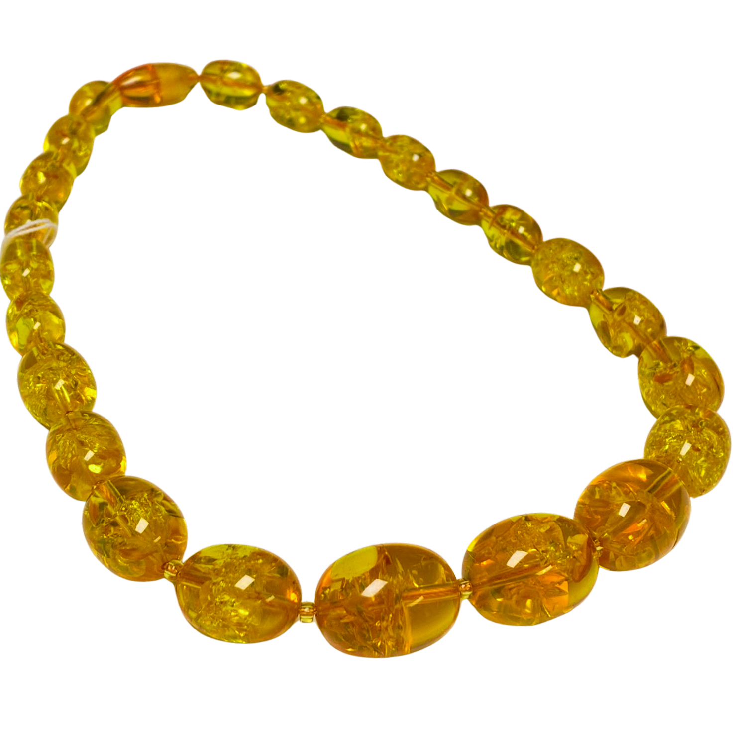 Honey Yellow And Lemon Tinted Amber Graduated Oval Bead Necklace 36G