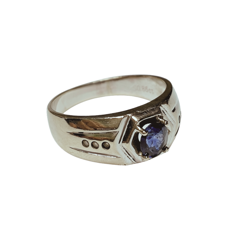 9KWG Mens Blue Sapphire And Diamond Ring 5.8GM