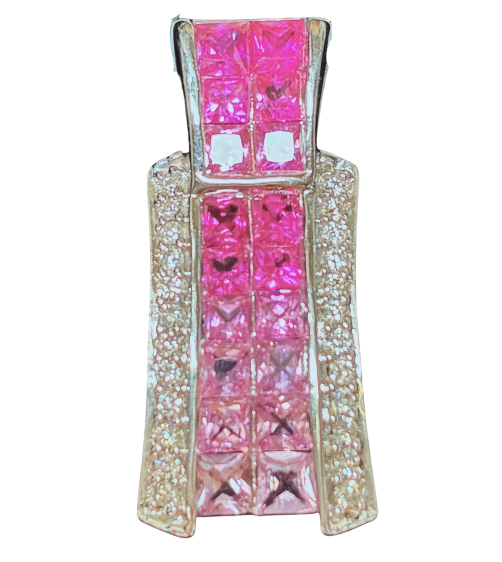 18K WG Pink Sapphire Ruby And Diamond Pendant 4.1G