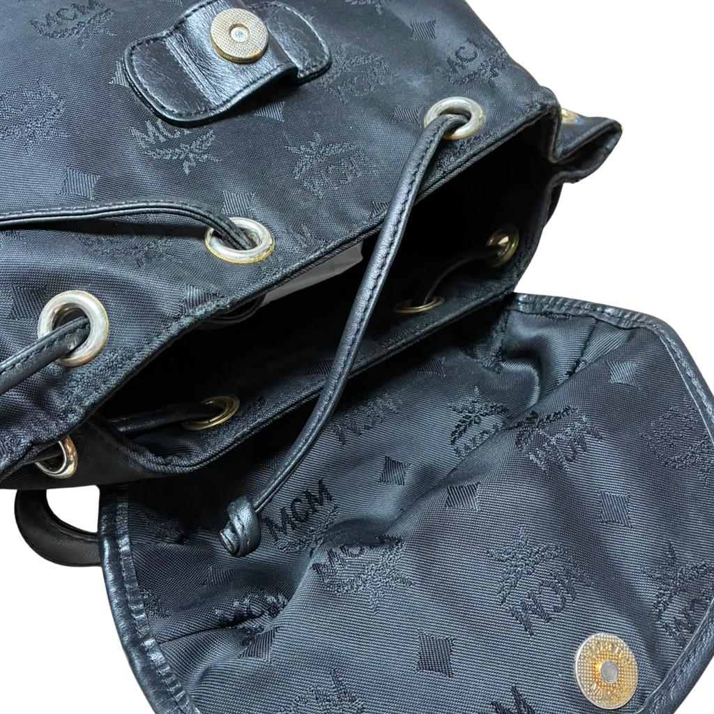 MCM A5578 Black Nylon And Leather Monogram Backpack