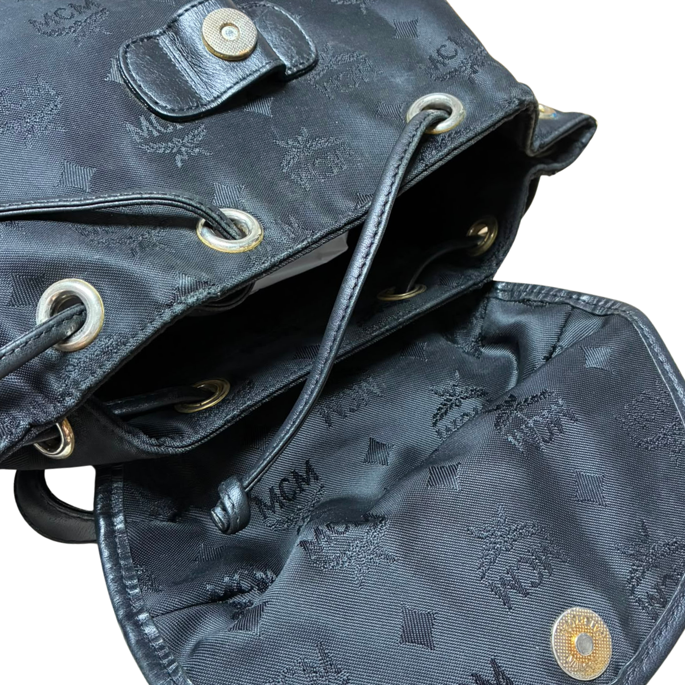 MCM A5578 Black Nylon And Leather Monogram Backpack