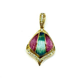 18KYG Blue Topaz & Pink Tourmaline Pendant With Diamond