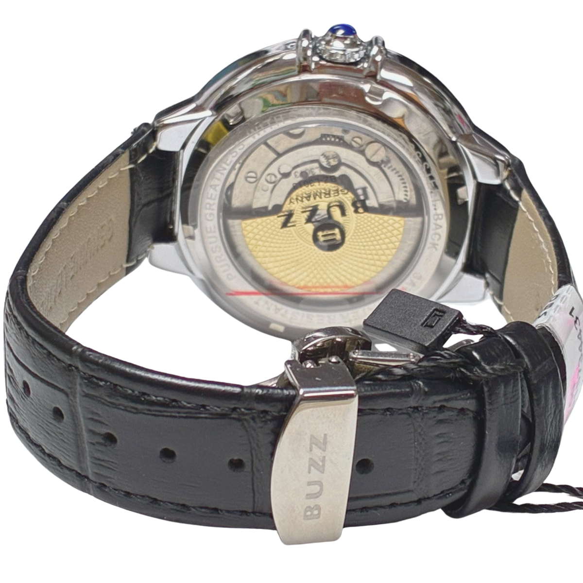 Buzz Germany BZ3013L2 Mens Leather Automatic Watch  Silver Black Edition