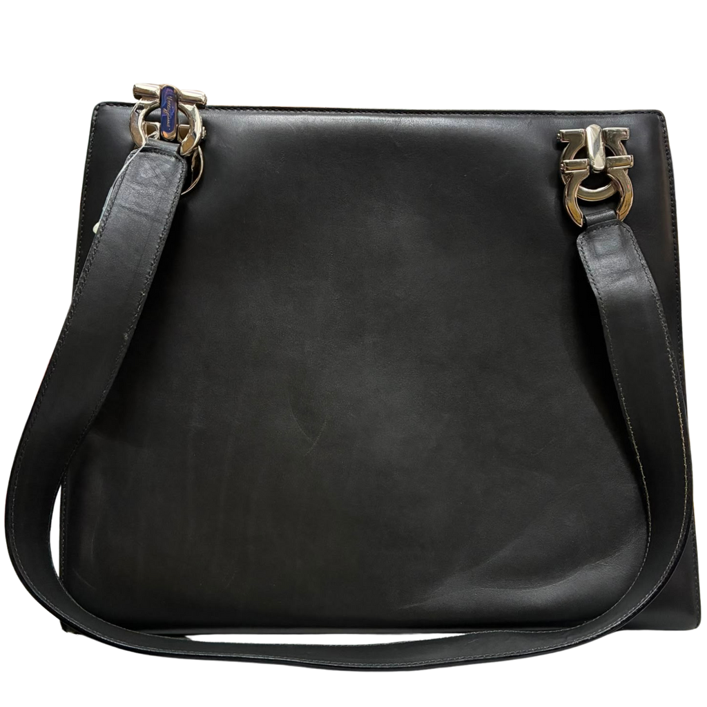 Salvatore Ferragamo BC216256 Gancini Black Leather Shoulder Bag