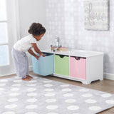 KidKraft Nantucket Wooden Storage Bench with Three Bins and Wainscoting Detail - Pastel