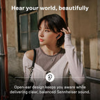 Sennheiser Accentum Open Wireless Earbuds Open Design Smart Touch Controls Comfortable Breathable Fit Up to 28H Battery Quick Charging IPX4 Clear Call Quality Cream