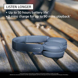 Sony WH-CH520 Wireless Bluetooth Headphones - up to 50 Hours Battery Life with Quick Charge, On-ear style - Blue