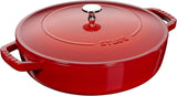 STAUB 12612406 Cast Iron Round Saute Pan With Chistera Lid 24cm Cherry