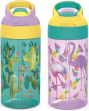 Zak Designs 16oz Riverside Desert Life Kids Water Bottle with Straw and Built in Carrying Loop Made of Durable Plastic, Leak-Proof Design for Travel, 2PK Set