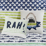 Urban Habitat Kids Reversible Cotton Quilt Set - Vibrant Fun, Playful Print, All Season Children Bedding Coverlet Bedspread, Decorative Pillow, Bedroom Décor, Full/Queen, Shark Green/Navy 5 Piece