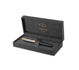 Parker Sonnet Fountain Pen, Premium Metal and Black Gloss Finish with Gold Trim, Fine 18k Gold Nib with Black Ink Cartridge