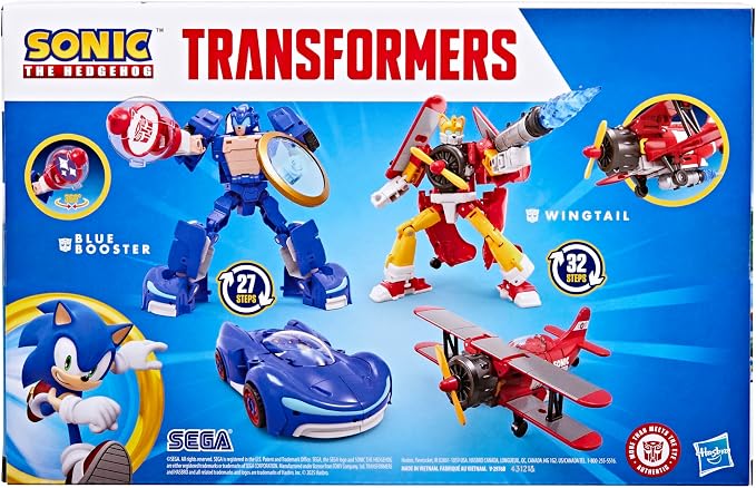 Transformers Collaborative Sonic the Hedgehog x Transformers Toys, Wingtail and Blue Booster Converting Action Figures, 8+