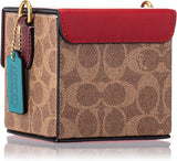 COACH Womens Lunar New Year Square Crossbody Bag 10 In Signature Canvas Brass/Tan Electric Red Multi, S,C2442