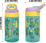 Zak Designs 16oz Riverside Desert Life Kids Water Bottle with Straw and Built in Carrying Loop Made of Durable Plastic, Leak-Proof Design for Travel, 2PK Set