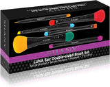 SHANY Vegan Makeup Brushes - LUNA - 6 PC Double Sided Travel Make up Brushes with 12 unique Bristles - with Brush storage Pouch - Synthetic