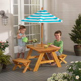 KidKraft Outdoor Wooden Table And Bench Set With Striped Umbrella