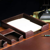 Bonded Leather Desktop Tray Luxury Letter Holder & Paper Organizer for Desk, Dark Brown