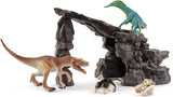 Schleich Dinosaurs, Dinosaur Gifts for Boys and Girls, Dinosaur Playset Cave and Realistic Dinosaur Figures, 7 pieces, Ages 4+