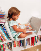 KidKraft Wooden Bookcase With Reading Nook Storage And Gray Cushion White